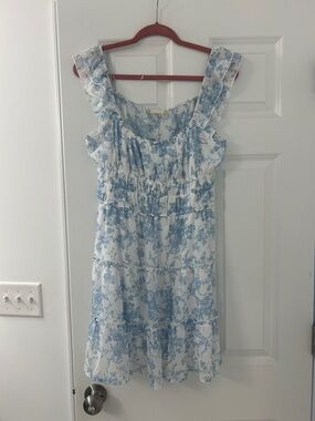 Altar’d state size l Blue & White Floral Ruffle Sundress